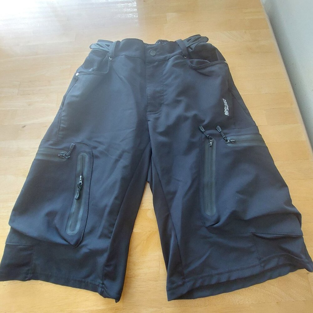 Men's Mountain Bike Shorts Breathable Loose Fit Black Multi Pockets Size Small